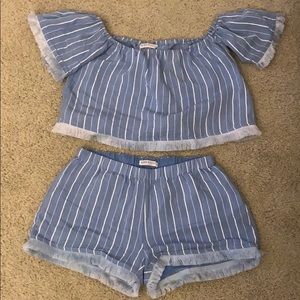 Stripped blue short top set